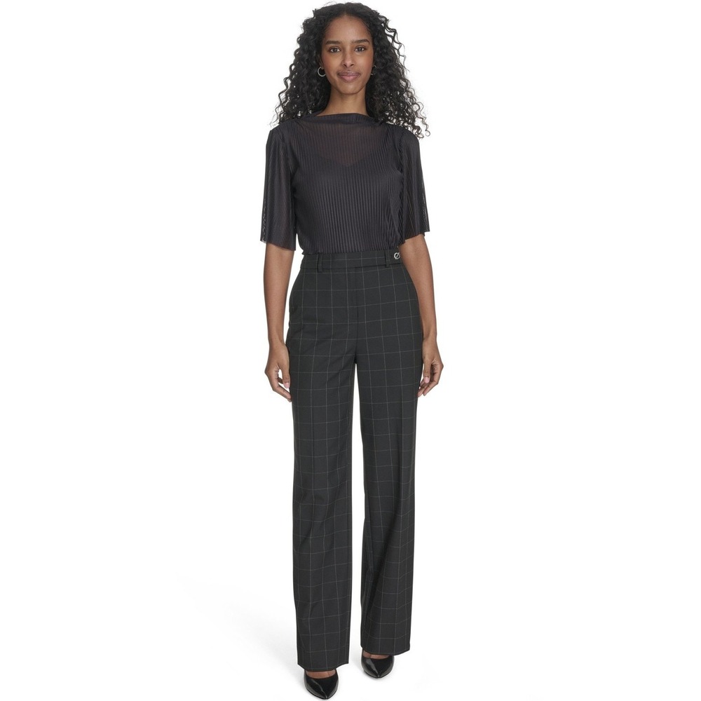 Calvin Klein Wide-Leg Windowpane-Print Pants Size 8